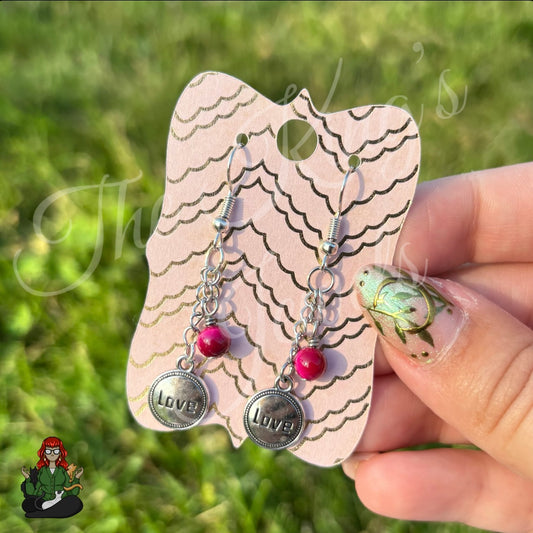 Gladys - Dainty 'Love' Pink Tigers Eye Earrings!