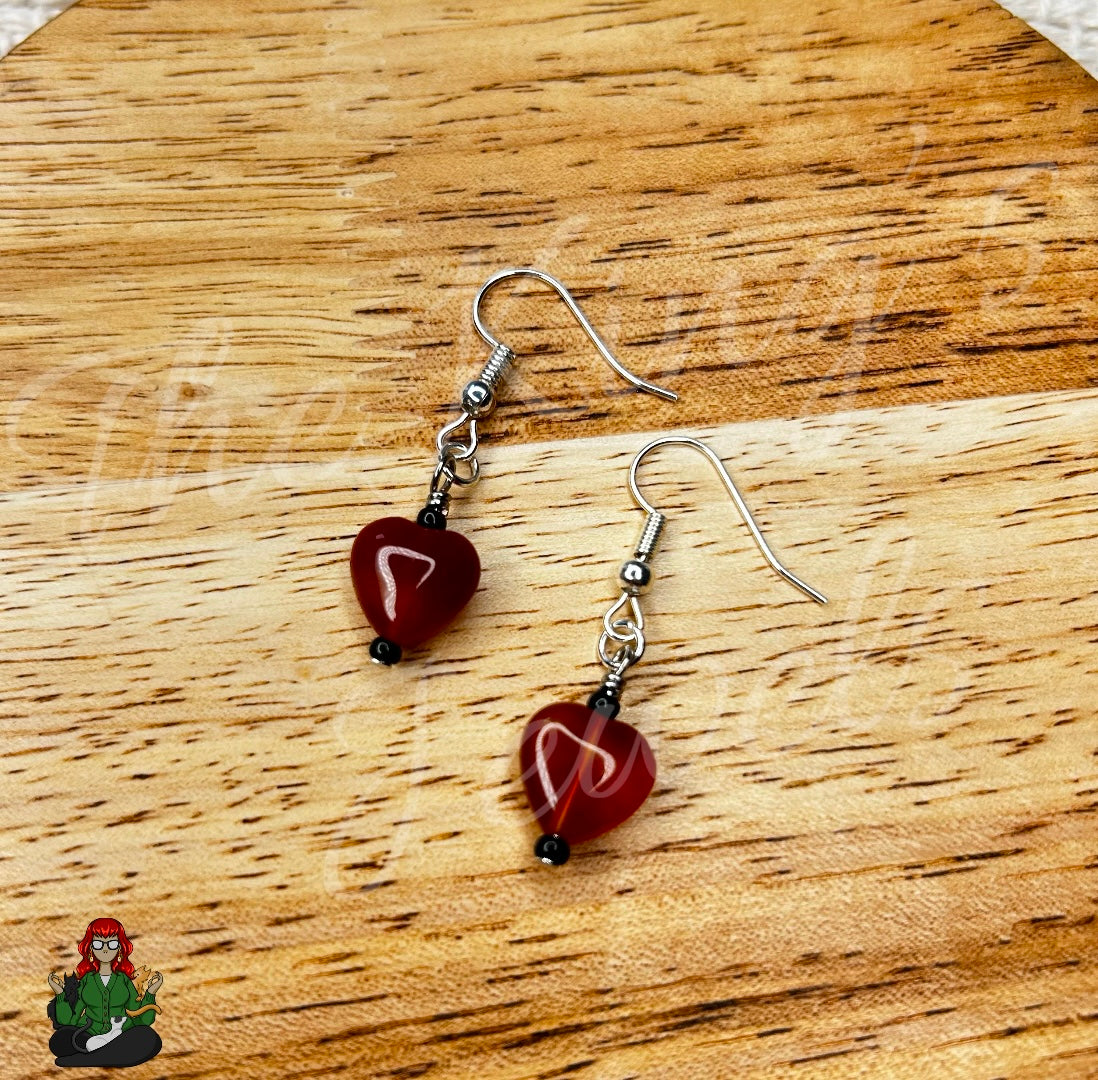 Melissa - Red Carnelian Agate Heart Earrings!