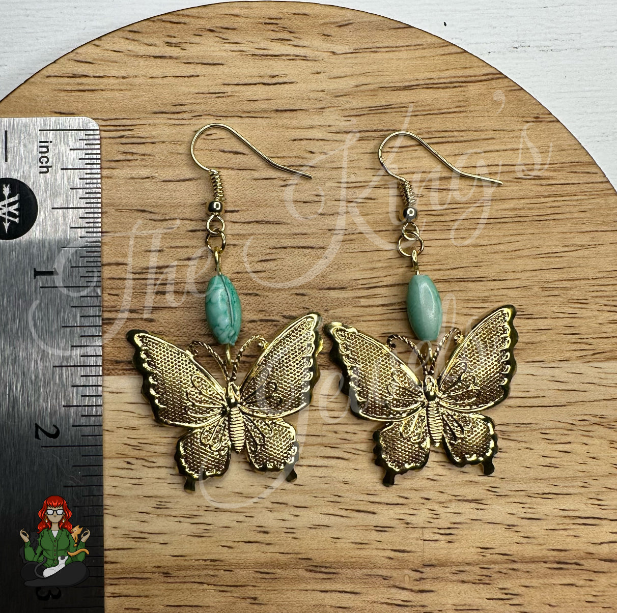 Katie - Teal Bead & Gold Butterfly Earrings!