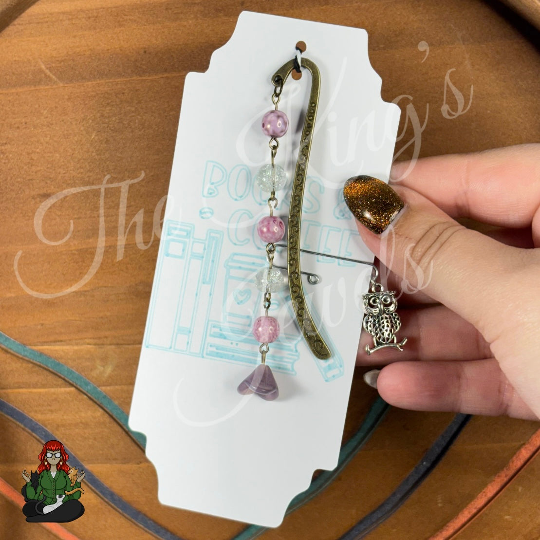 GwennaBelle - Owl Lavender & White Glass Beads Bookmark!