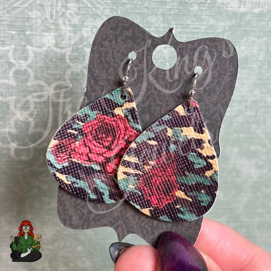 Rose - Floral Camo Faux Leather Earrings!