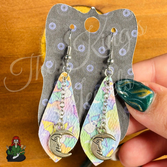 Moon Bat Faux Leather Teardrop Earrings!