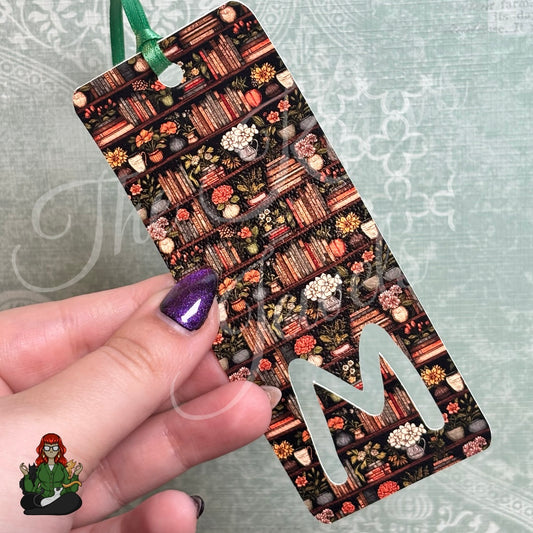 Marie - 'M' Floral Bookshelf Faux Leather Bookmark!