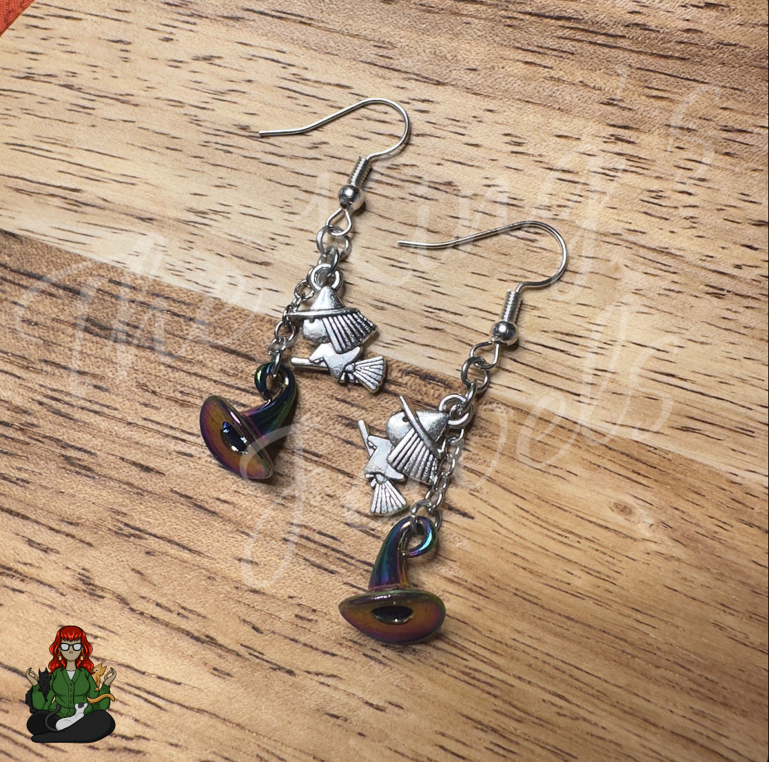 Gladys - Dainty Witch & Chrome Witch Hat Earrings!