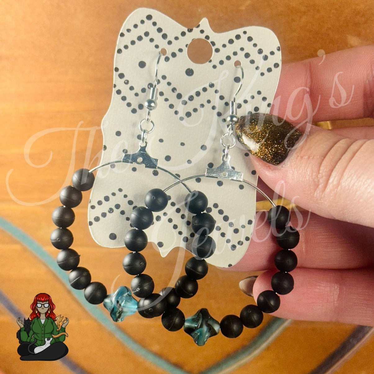 Riona - Black and Teal Beaded Hoop Earrings!