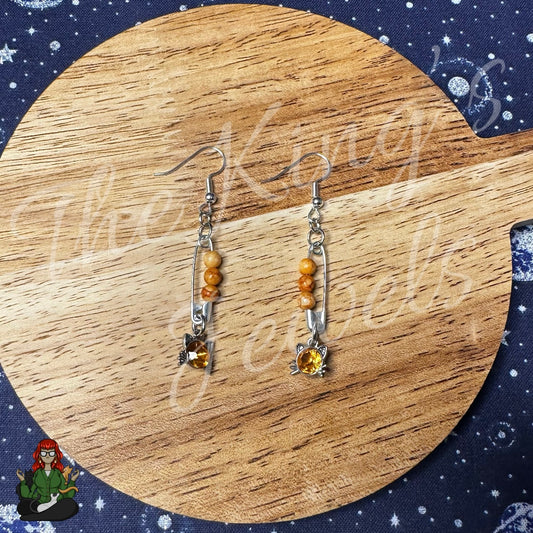 Raven - Orange Cat Safety Pin Earrings!