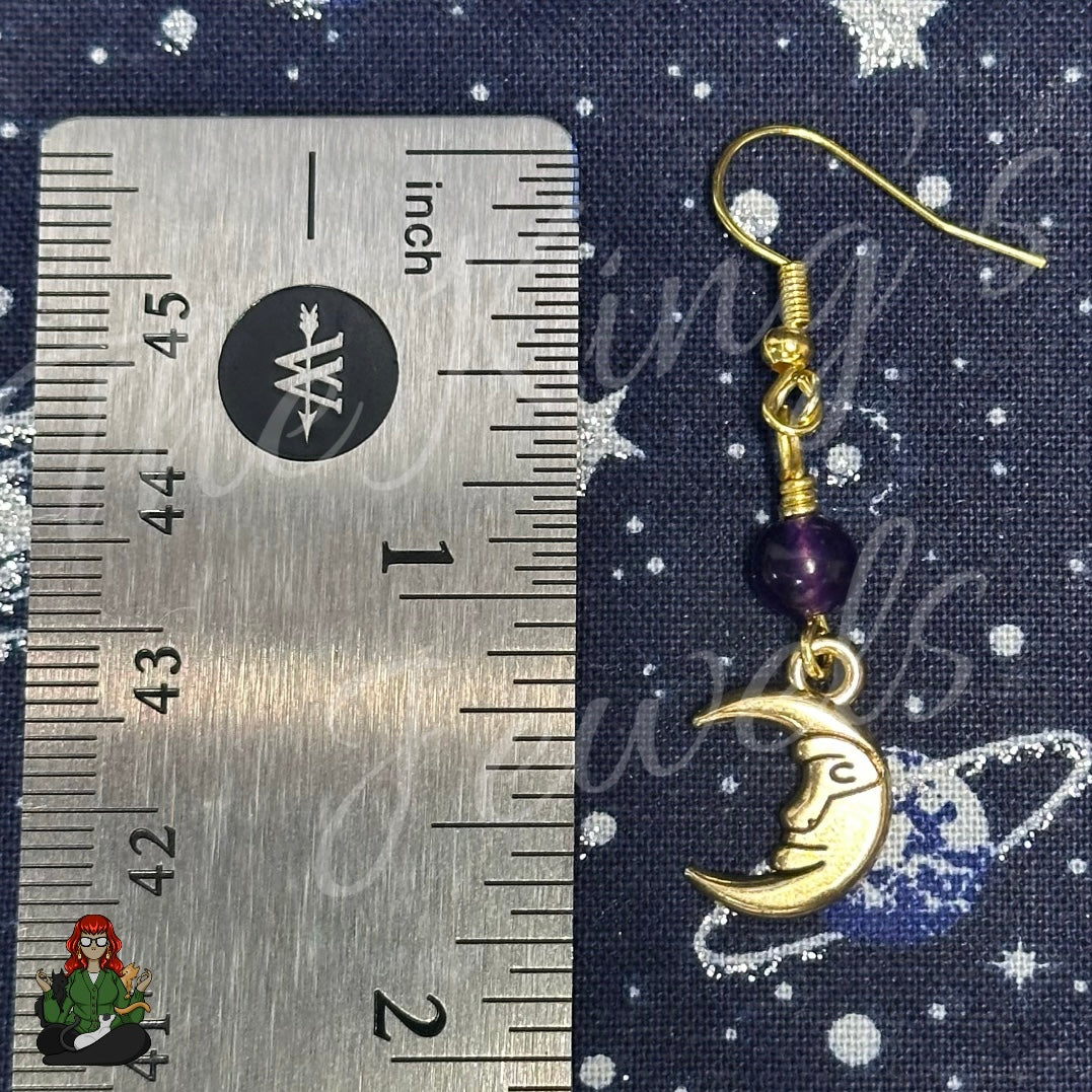 Katie - Dainty Amethyst Bead & Moon Earrings