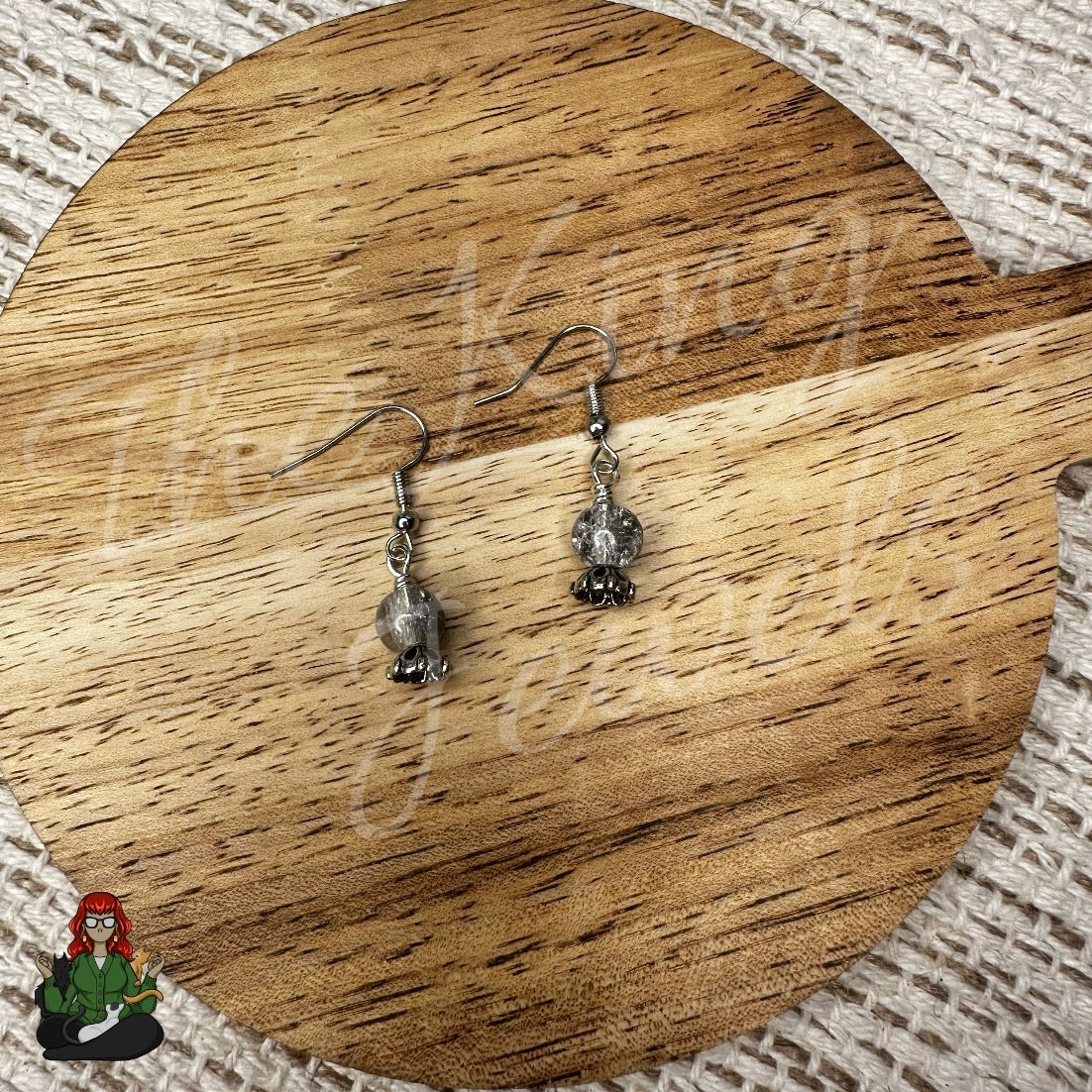 Grey Crackle Bead Crystal Ball Earrings!