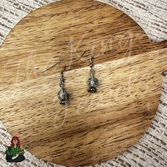 Grey Crackle Bead Crystal Ball Earrings!