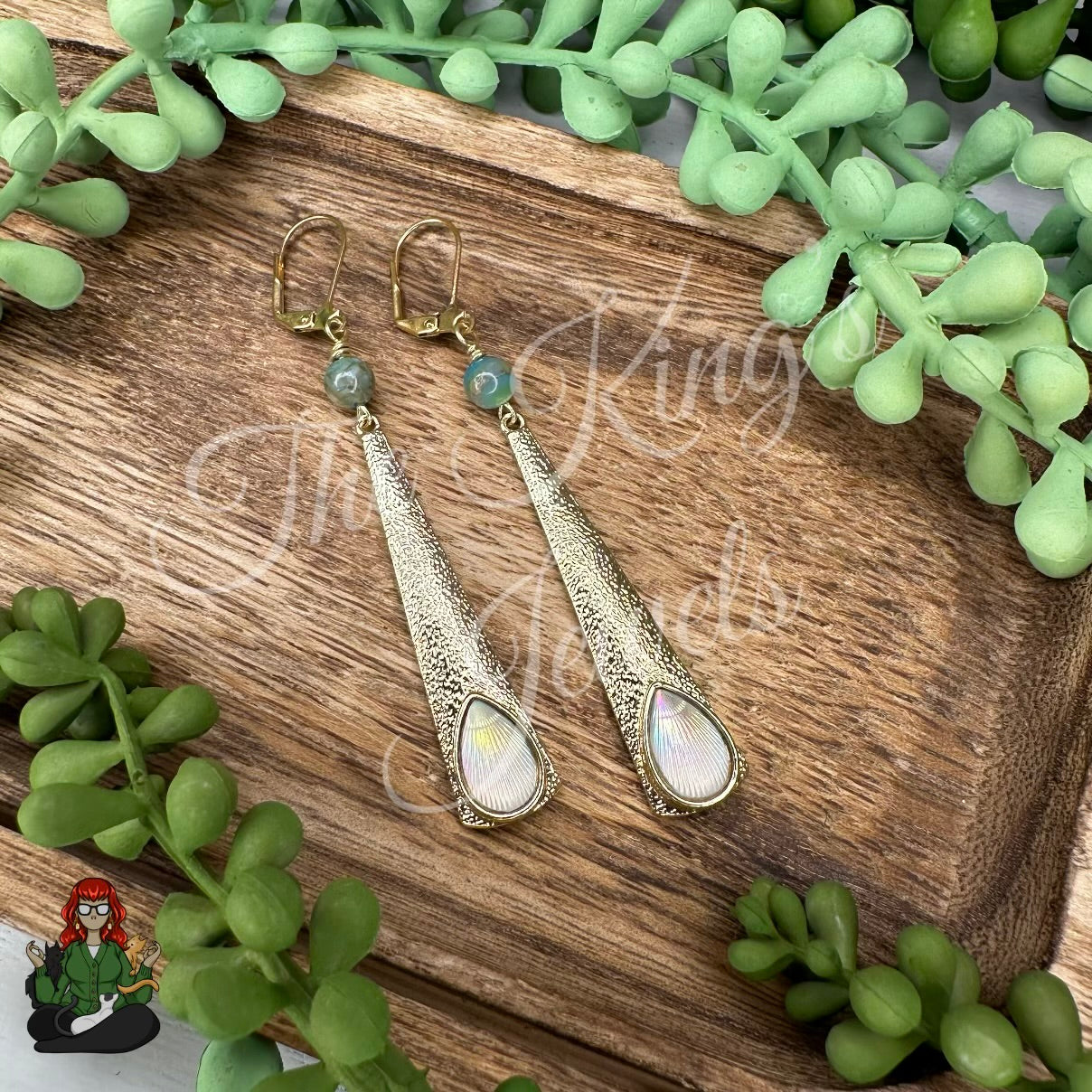 Katie - Mossy Colored Bead with Gold Pendants Earrings!