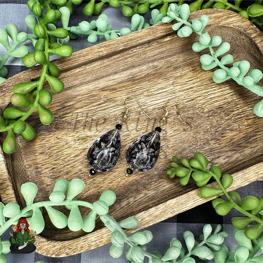 Melissa - Black & Clear Filigree Bead Earrings!