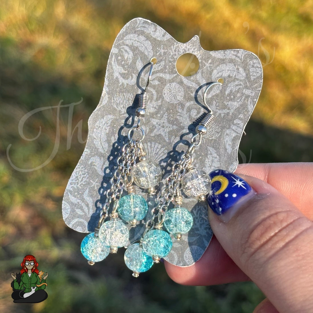 Gladys - Ombre Crackle Glass Chain Earrings!