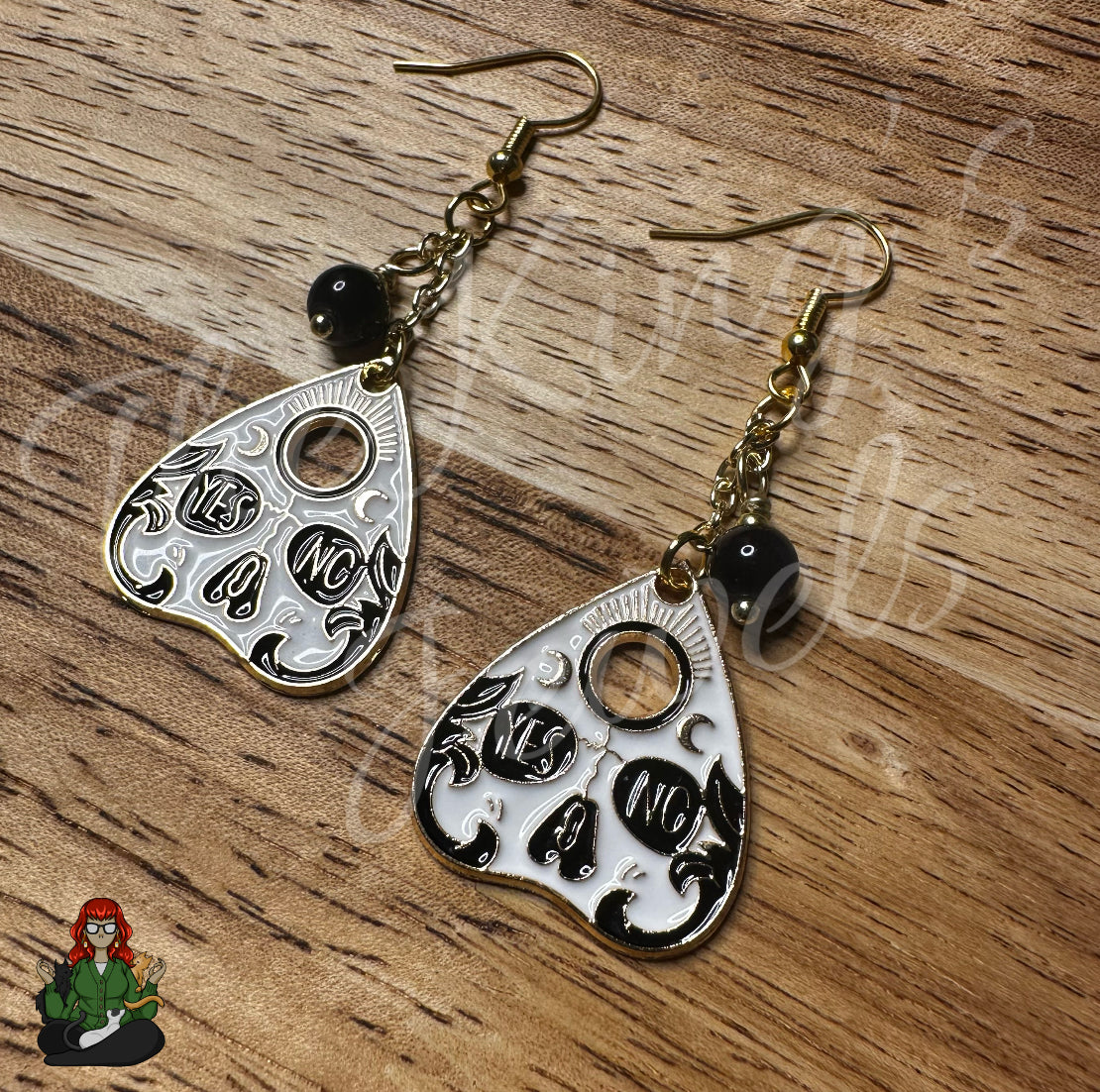 Gladys - Yes No Skull Planchette Earrings!