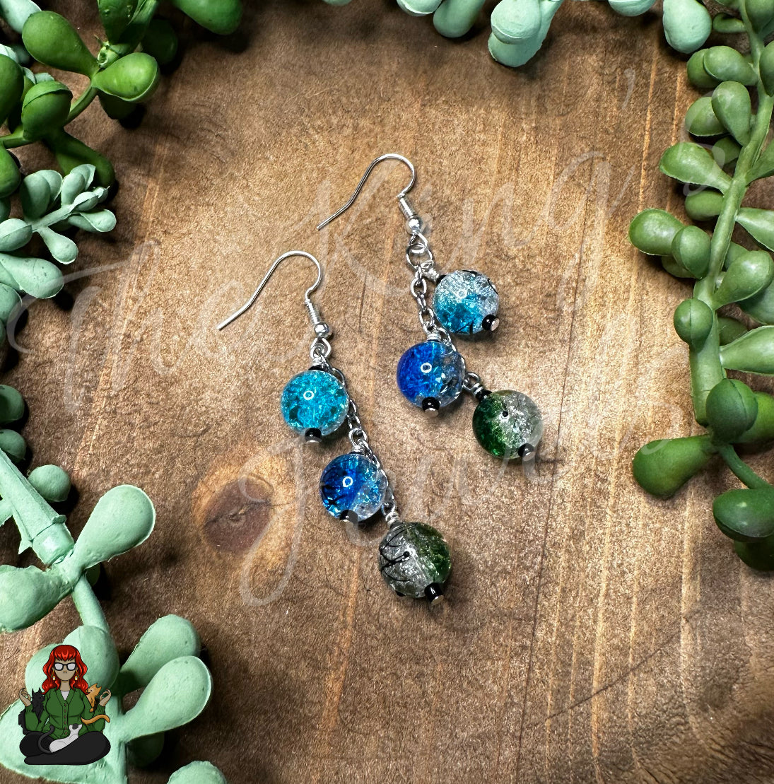 Gladys - Blue & Green Glass Bead Earrings!