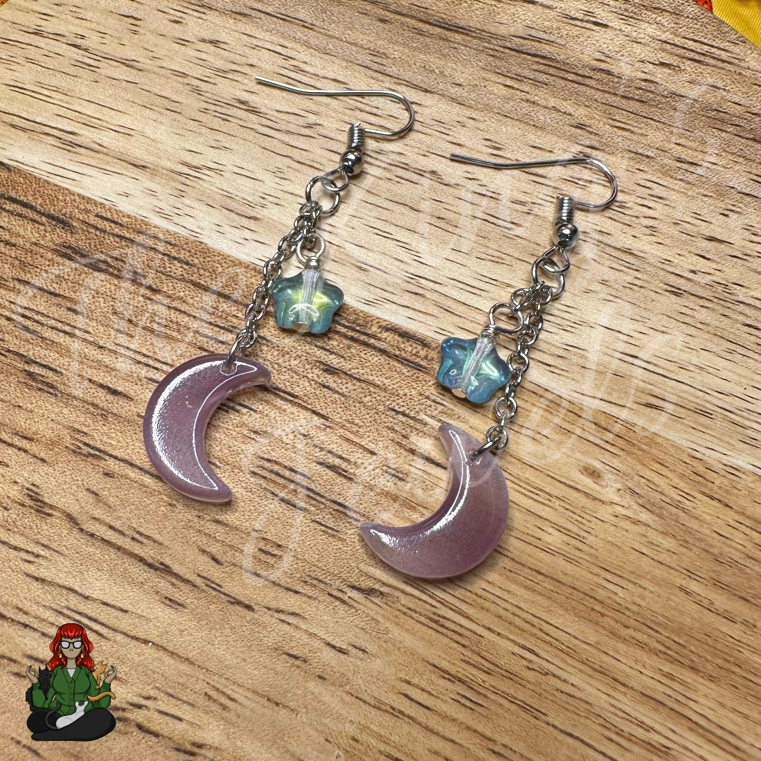 Gladys - Purple Ombre Moon & Dreamy Star Bead Earrings!