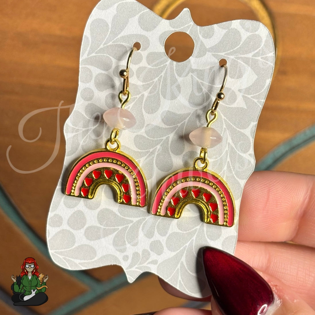 Katie - Rainbow Enamel Rose Quartz Earrings!