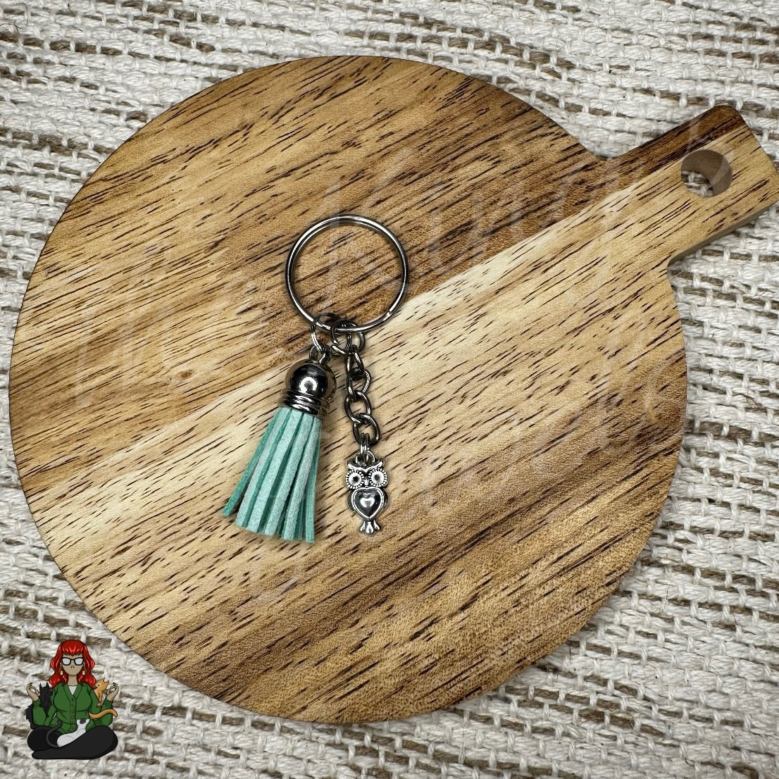 Morgan - Green Tassel & Owl Charm Keychain!