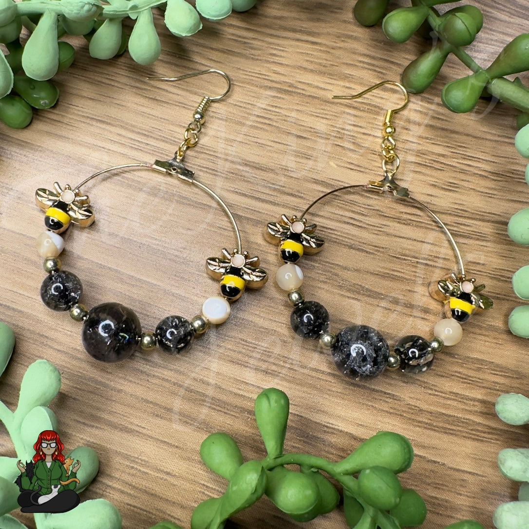 Riona - Glass, Mother of Pearl & Bee Bead Earrings!