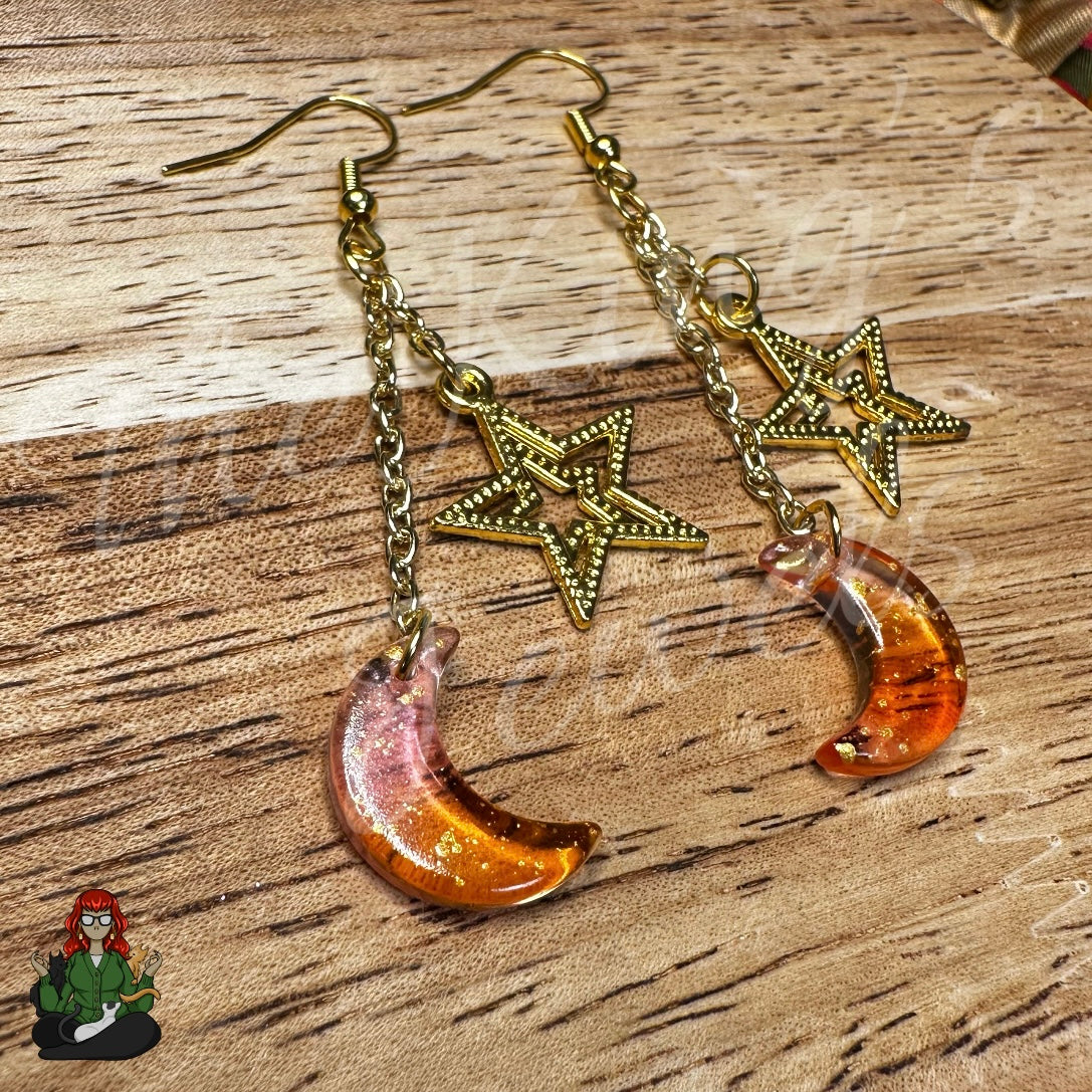 Gladys - Pink & Orange Ombre Moon Earrings!