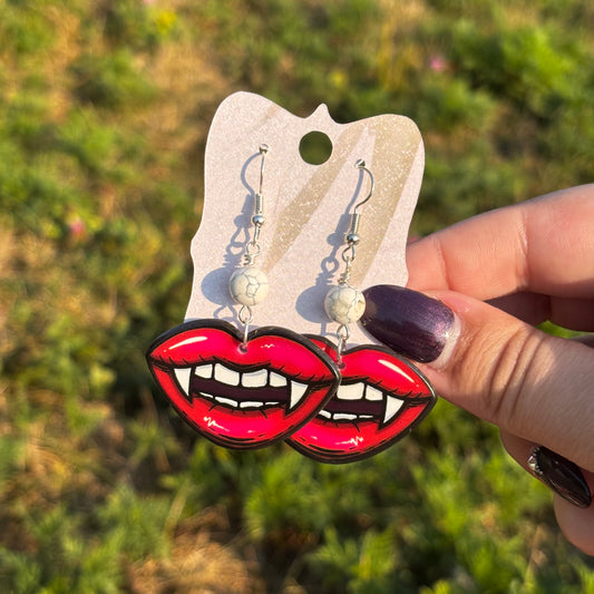 Katie - Vampire Lips & Howlite Bead Earrings!