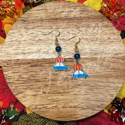 Katie - Blue Bead, Pumpkin & Car Earrings!