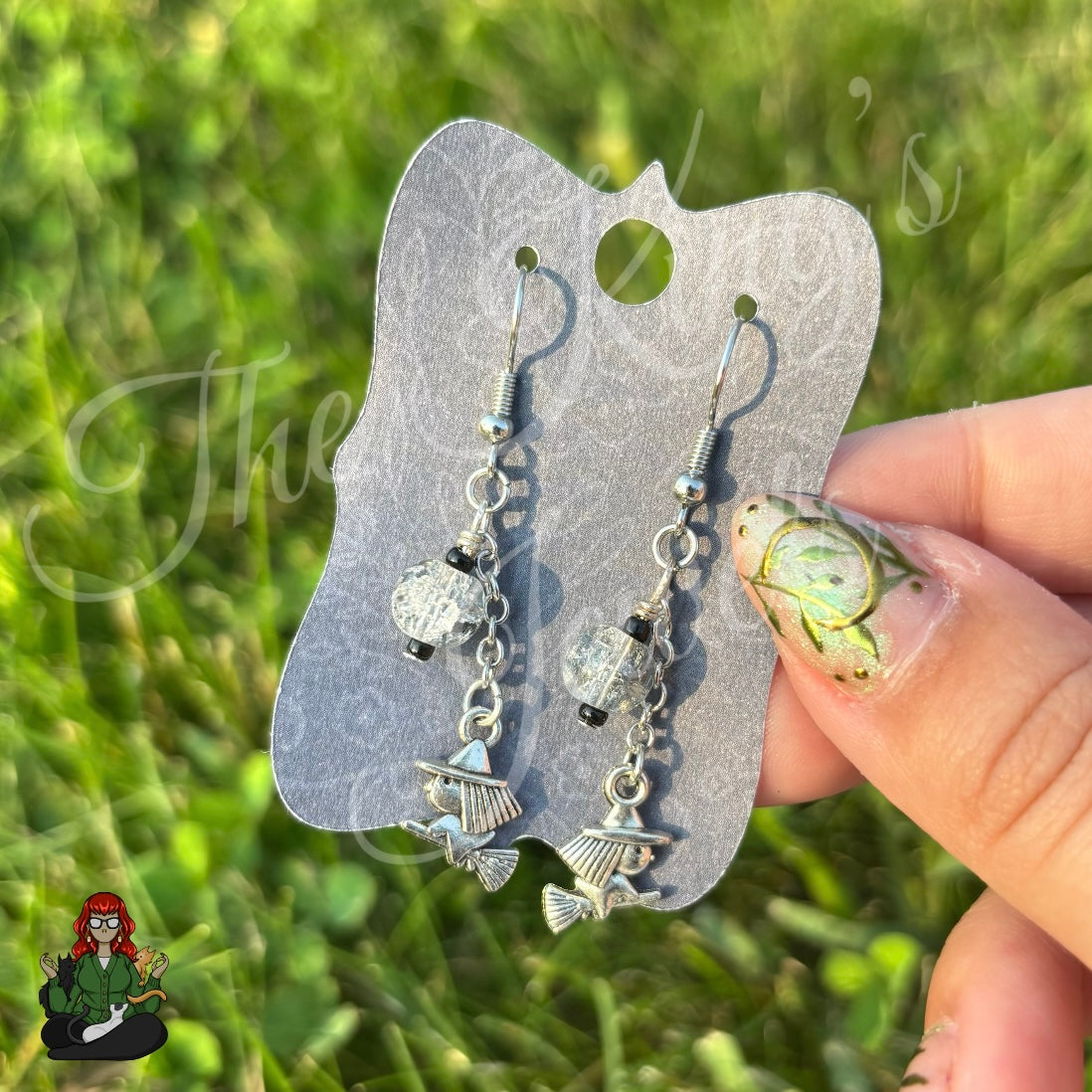 Gladys - Grey Glass Bead Witch Earrings!