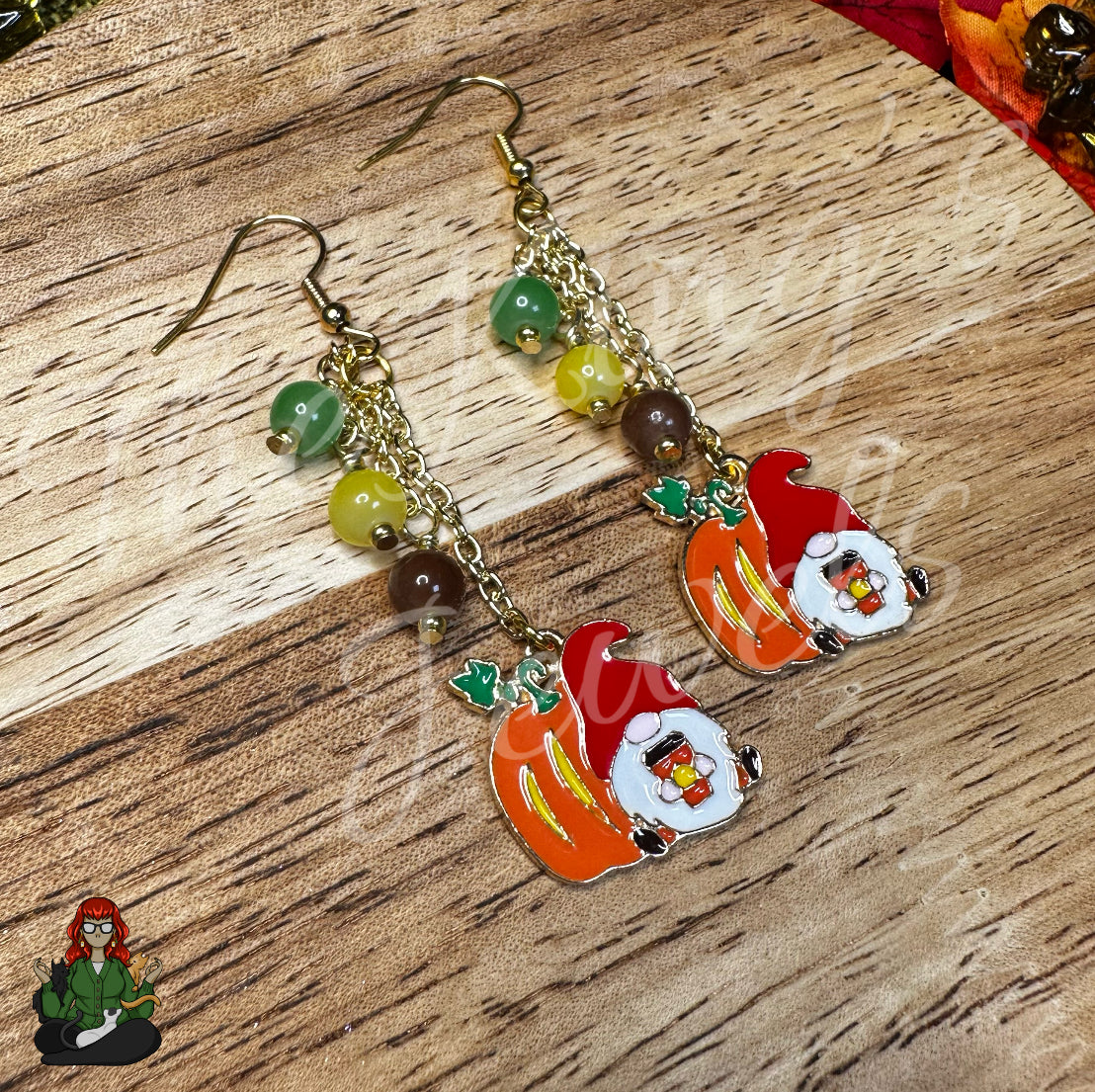 Gladys - Gnome Pumpkin Beaded Earrings!