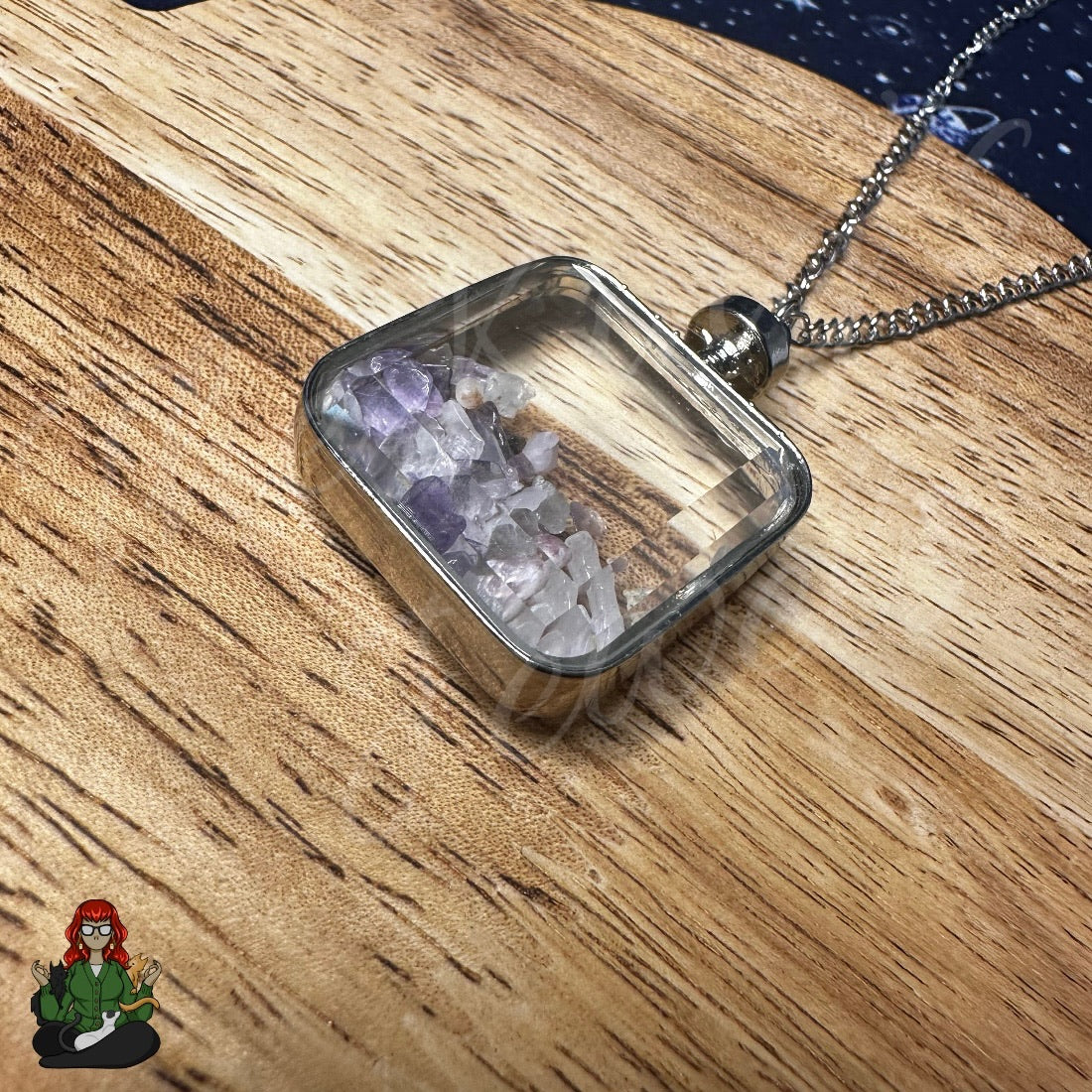 Ella - Amethyst Chip Glass Case Necklace!