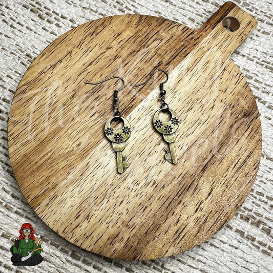 LeonaRae - Brass Floral Boho Key Earrings!