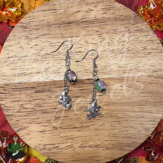 Gladys - Pink & Green Bead Witch Earrings!