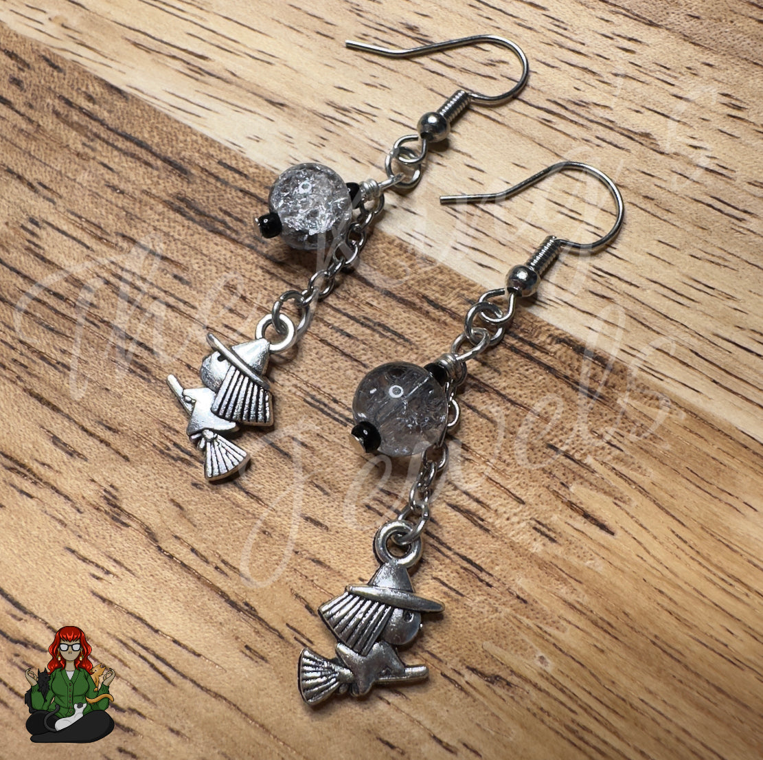 Gladys - Black & White Bead Witch Earrings!