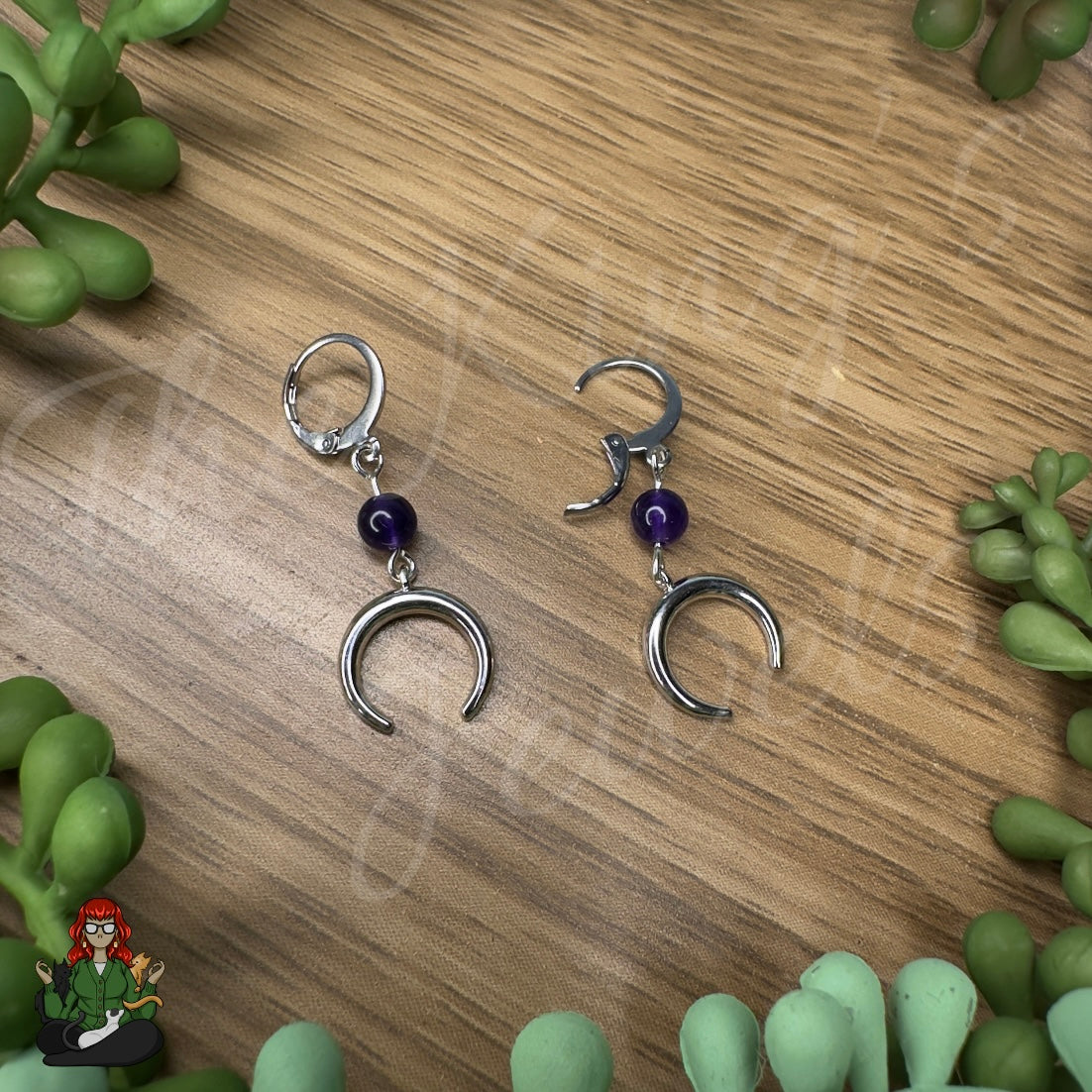 Katie - Amethyst Bead & Silver Semi-Circle Earrings!