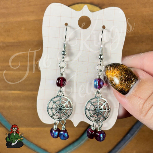 Freya - Spider Web Purple Bead Earrings!