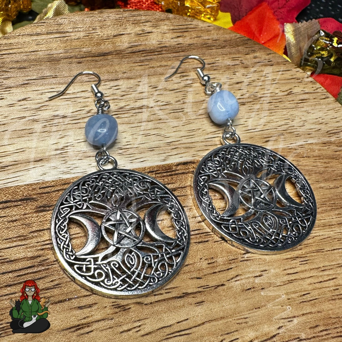 Katie - Blue Aquamarine Statement Celtic Lunar Earrings!