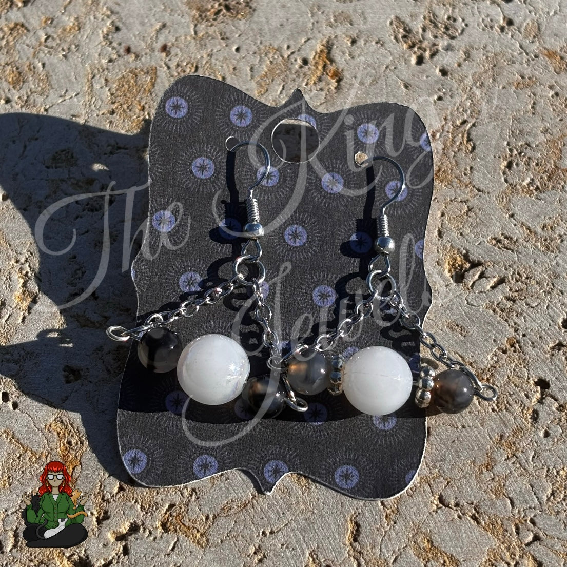 Naomi - White & Gray Pearl Chain Dangles Earrings!