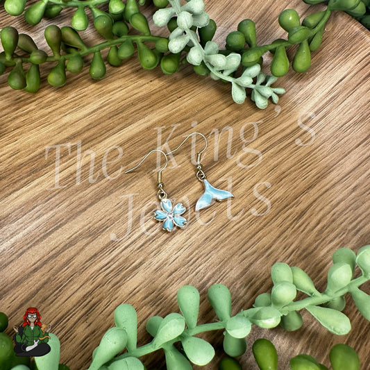 LeonaRae - Mismatch Blue Dolphin Tail & Flower Kids Earrings!