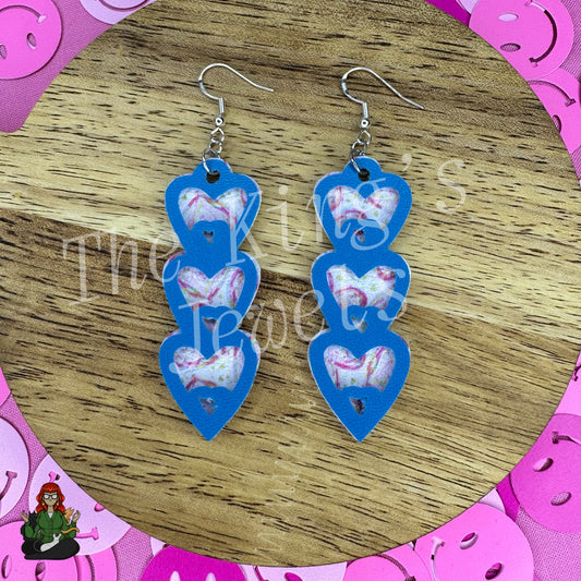 Violet - Blue & Heart Print Double Layer Earrings!