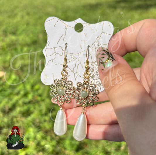 Katie - Floral Pearl Drop Earrings!