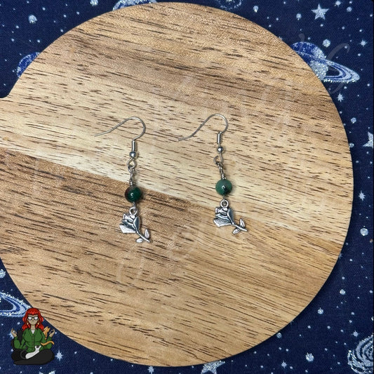 Katie - Silver Rose and Dyed Jade Bead Earrings!