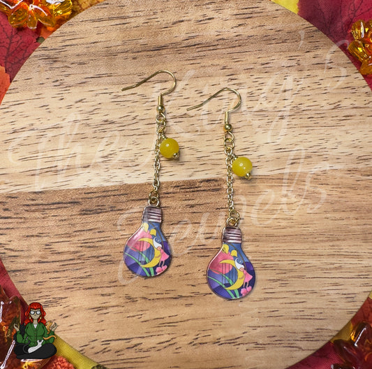 Gladys - Lightbulb Moon with Yellow Glass Beaded Earrings!