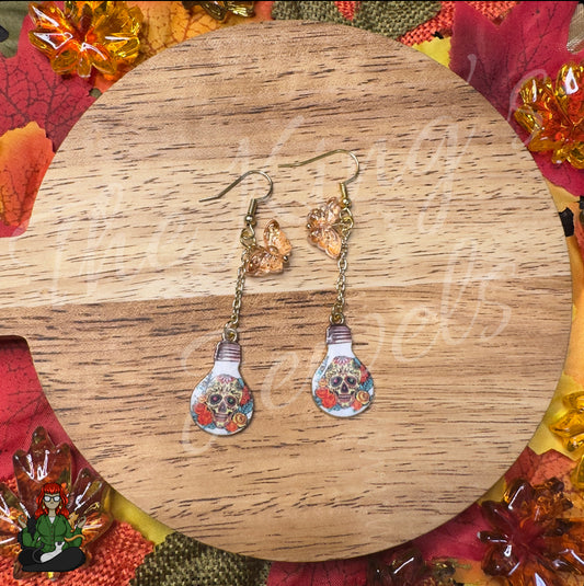 Gladys - Lightbulb Sugar Skull & Butterfly Earrings!