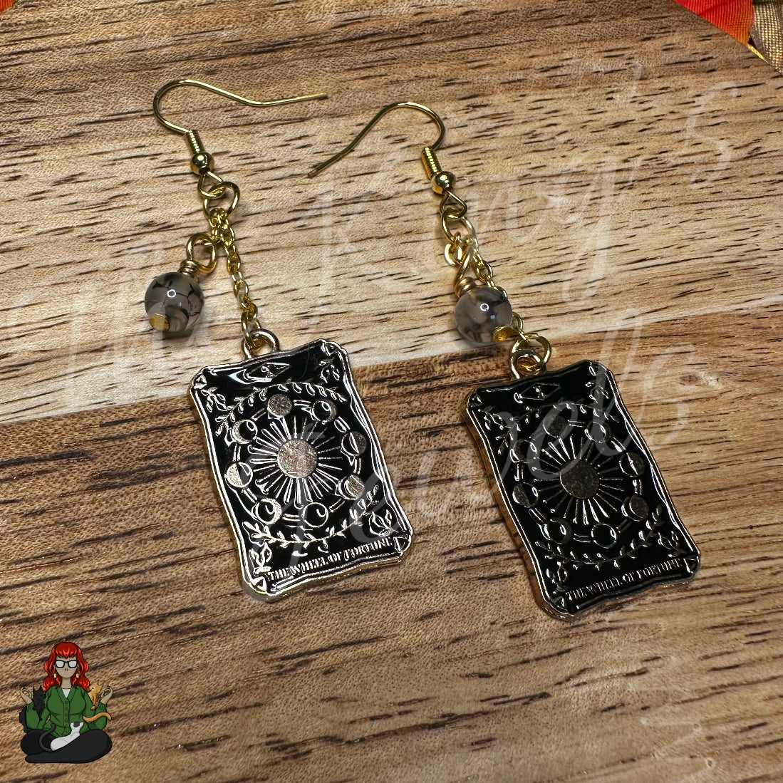 Gladys - Smokey Quartz 'The Wheel of Fortune' Tarot Card Earrings!