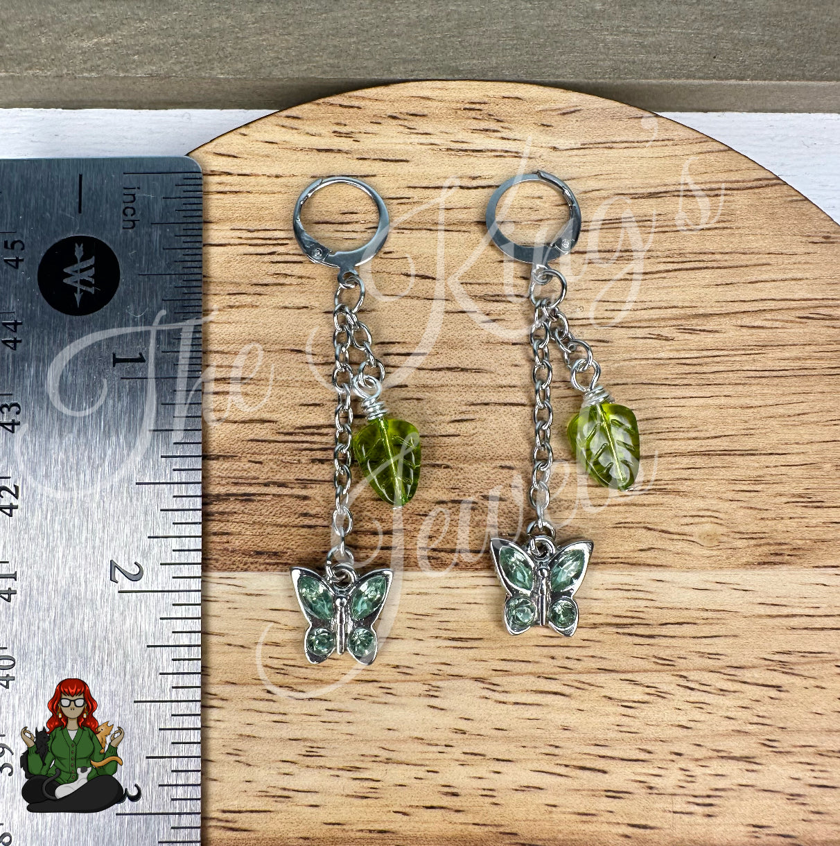 Gladys - Green Butterfly & Leaf Earrings!