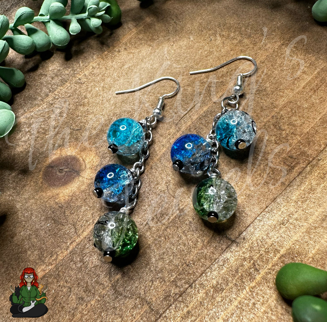 Gladys - Blue & Green Glass Bead Earrings!