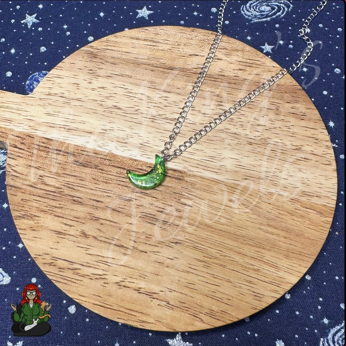 Ella - Gold & Green Moon Necklace!