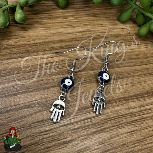 Katie - Dainty Evil Eye Hamsa Earrings!