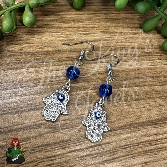 Katie - Blue Evil Eye Hamsa Earrings!