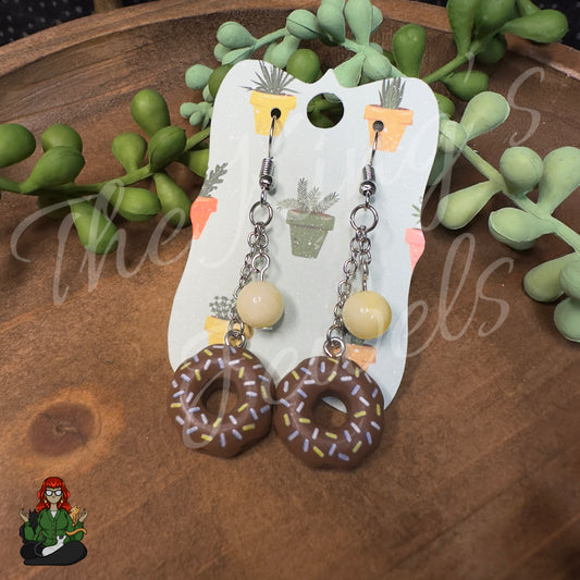 Gladys - Chocolate Donut & Yellow Jade Bead Earrings!