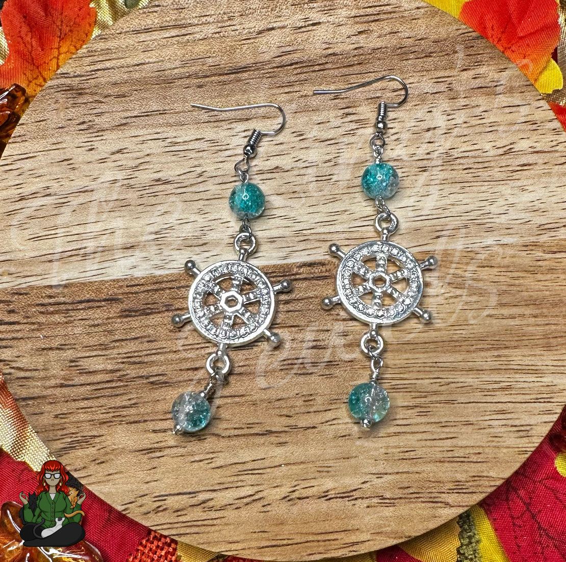 Amelia - Teal Crackle Bead & Anchor Earrings!