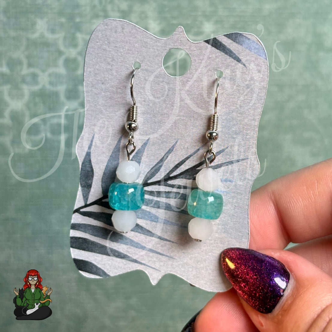 Melissa - Aqua & White Beaded Earrings!